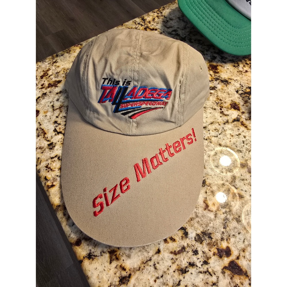 Talladega Superspeedway Size Matters Embroidered Tan‎ Baseball Cap Hat